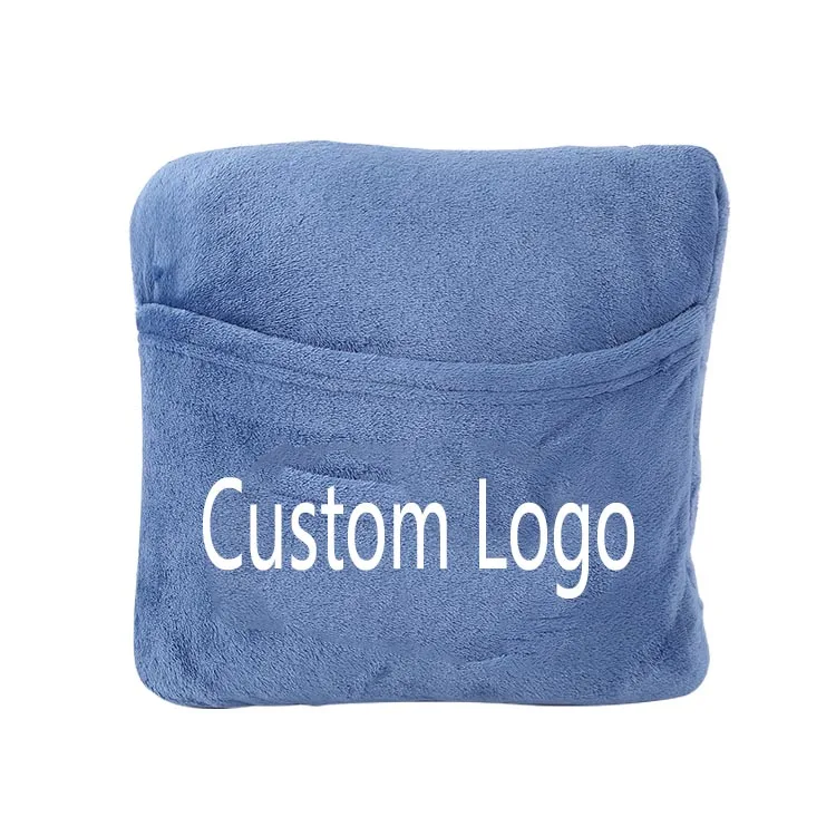 Custom Logo Soft Flannel Fleece Travel Blanket 2 in 1 Pillow Set Airplane Set Flannel Fleece Blanket