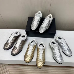 Ch 2026 New Luxury Sports Casual Sneakers Women Glossy Leather Height Increasing Thick Sole Breathable Mesh Insole Hiking Spring