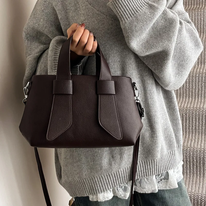 Vintage Cross-border Retro Women's Autumn Winter Medium Zipper Closure Large Capacity Fashionable PU Eco-Friendly Tote Bag