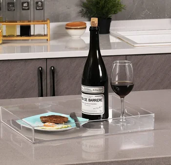 Plateau de service moderne en acrylique transparent Plateau décoratif rectangulaire avec