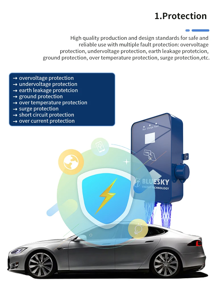 BLUESKY11kw smart home use wallbox with CE certification single phase ocpp 1.6 slow electric ev car charger