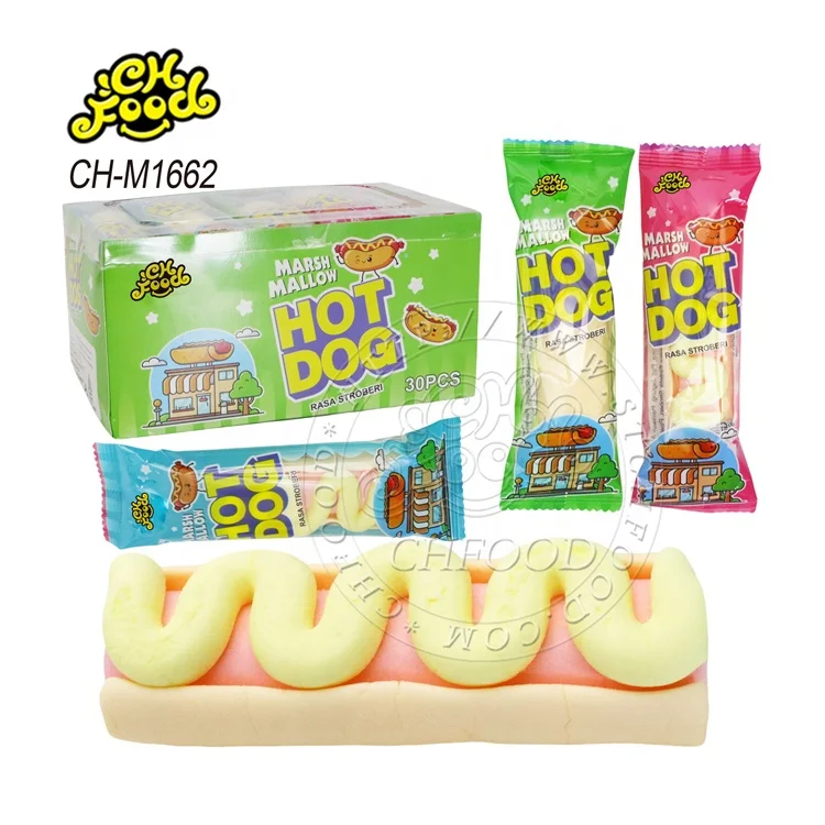 Wholesale OEM Hot Selling Halal Fruit Flavor Hot Dog Shape Marshmallow Cotton Candy Sweets for Children