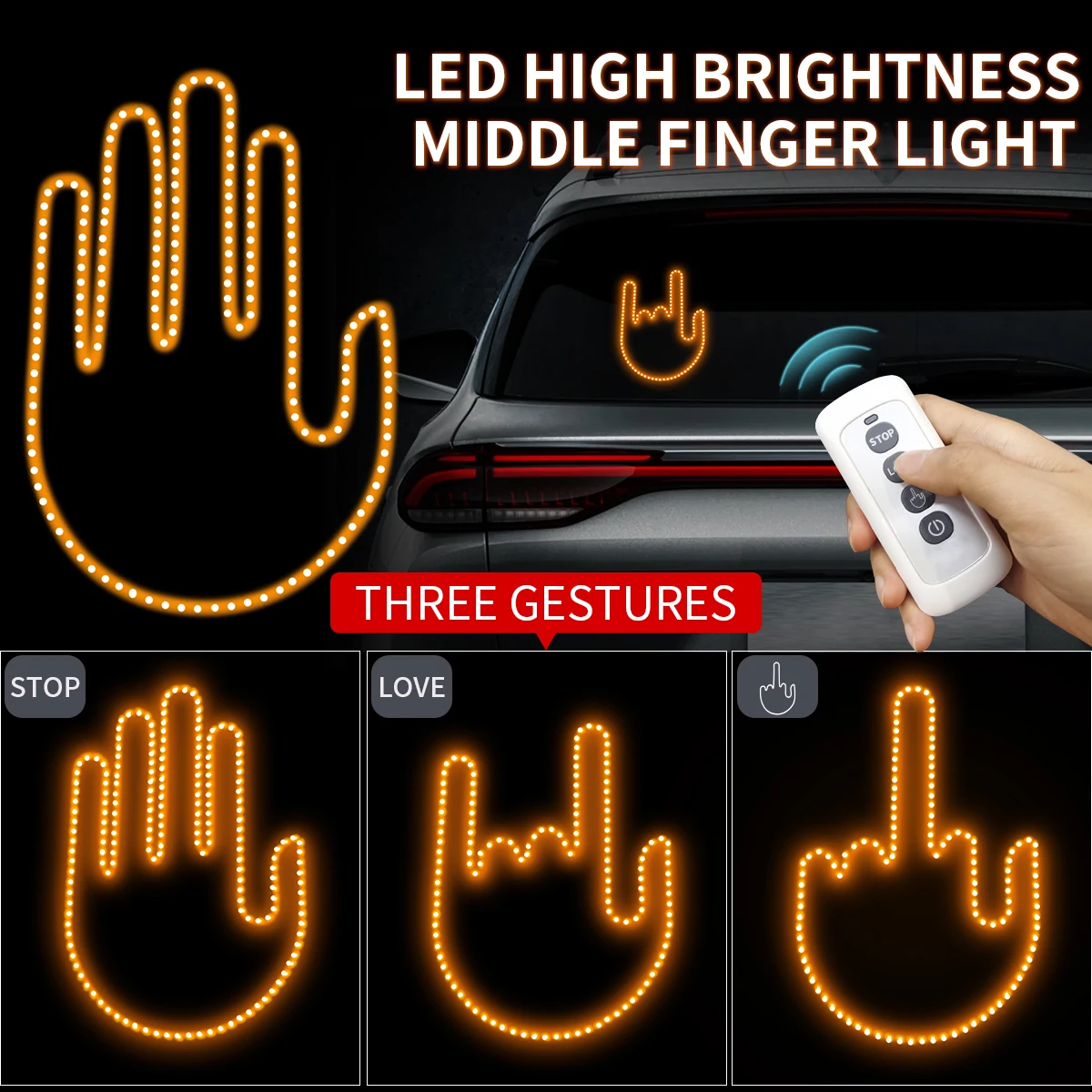 Wholesale Hand Gesture Light Led Hand Sign Car Decoration Middle Finger