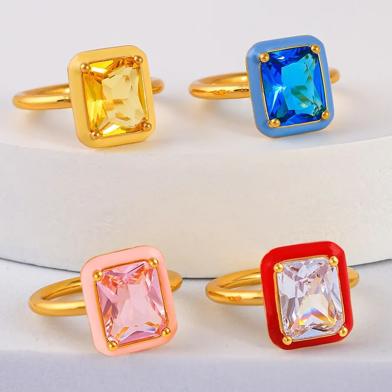 product fashion simple jewelry 2024 hot designer gold plated colored crystal diamond ring for women-2