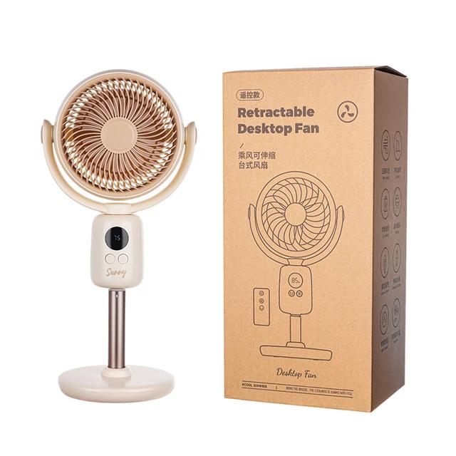 Factory New Design DC Electric Desktop Rechargeable Carton English Floor Remote Control 9W ABS Standing Portable Table fan