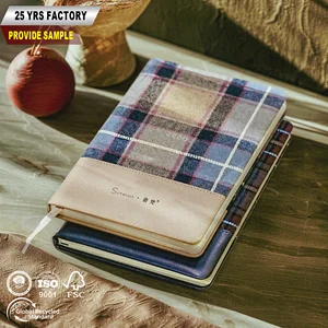 Low MOQ 8.45 X 5.7'' Plaid Textile PU Leather Patch Small Batch Custom Logo OEM ODM Private Label Office Supply Fabric Notebook