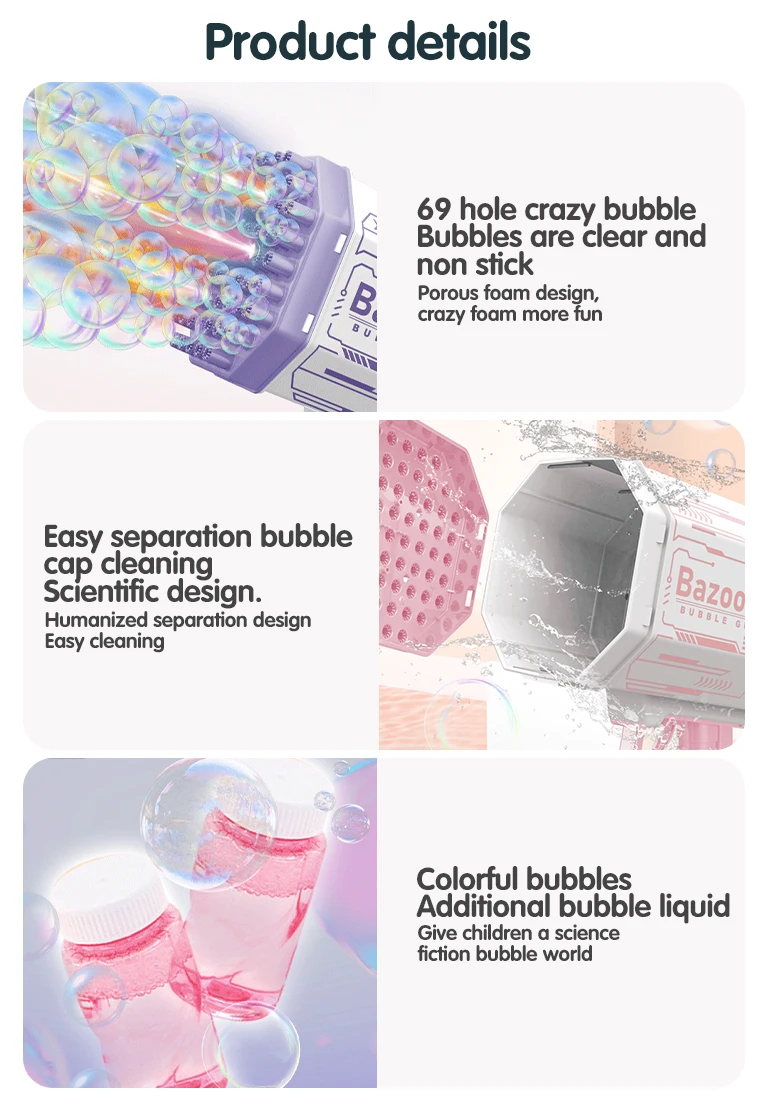 Outdoor soap bubbles machine rocket boom bubble toys 69 hole gatling plastic 69 holes bazooka bubble gun summer toy