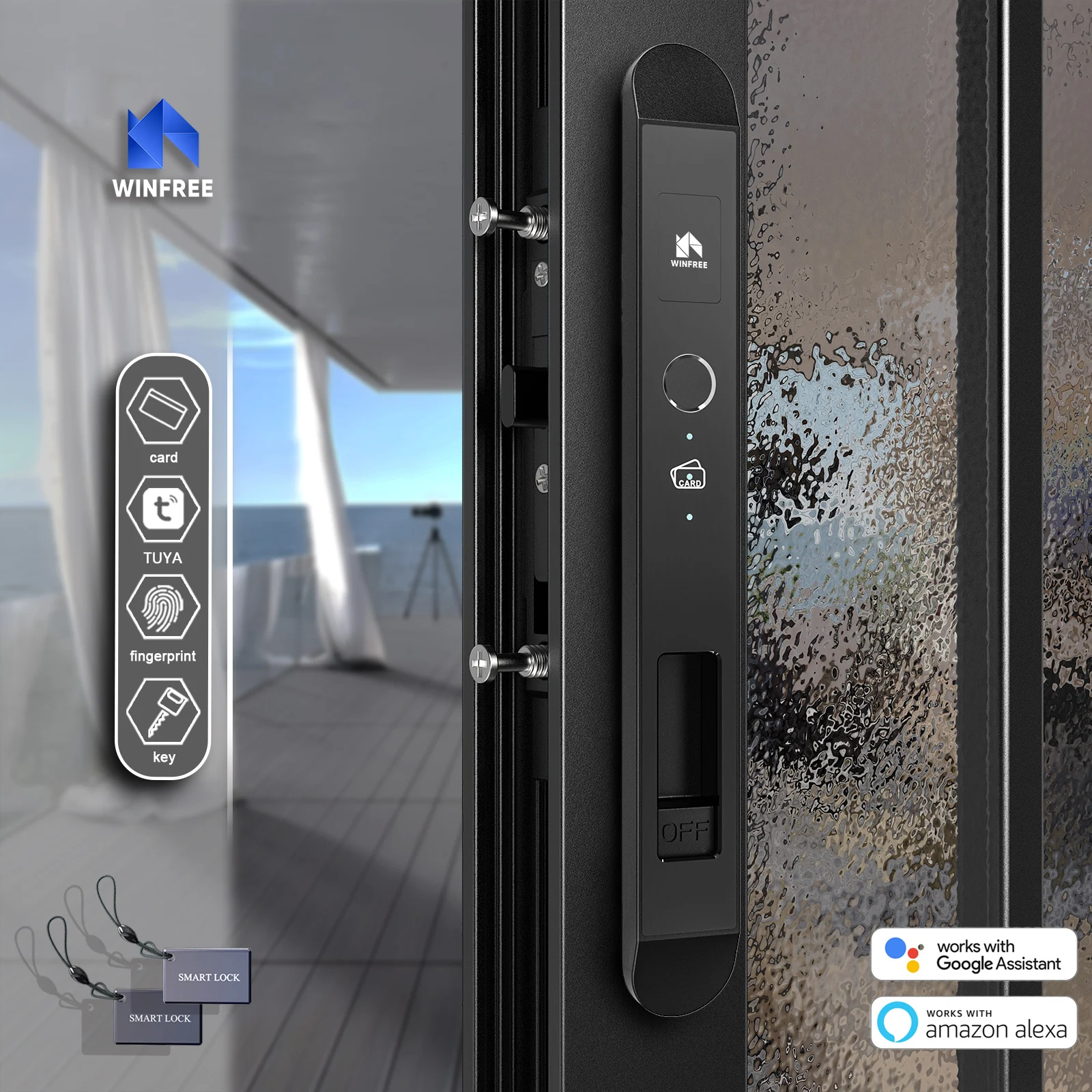 Tuya App Wifi Sliding Door Lock Digital Smart Lock Aluminium Alloy Glass Door Electronic Door Lock