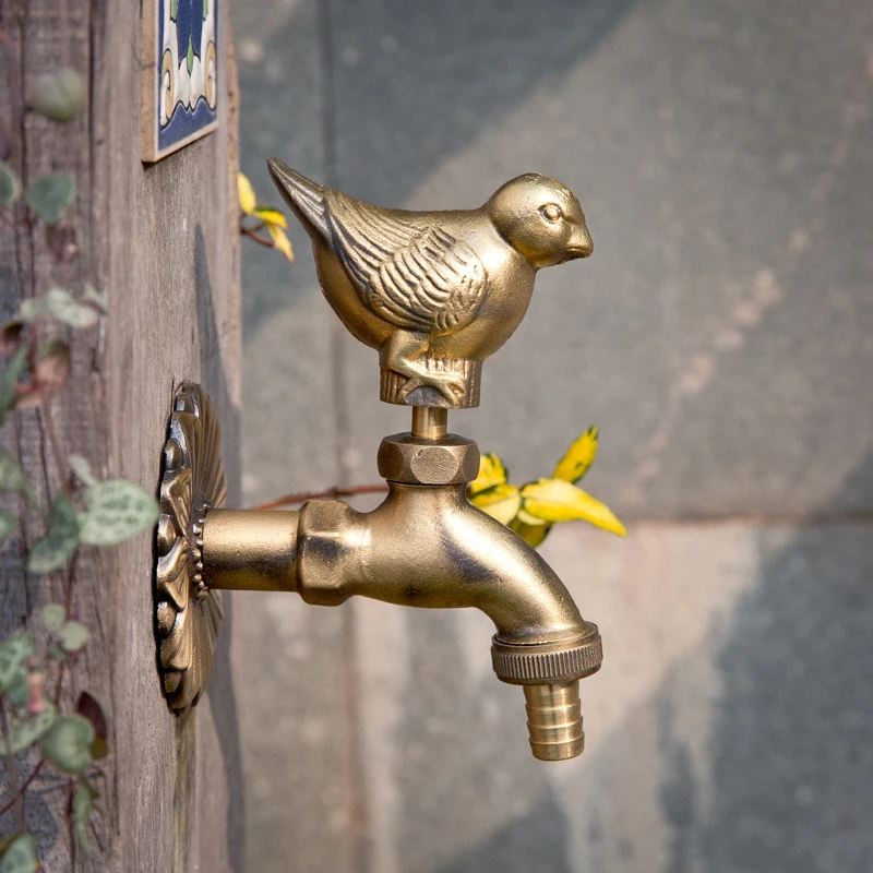 Brass Basin Taps Wall Mounted Water Faucet, Washing Machine Water Faucet Classic Tap Vintage Antique Sink Outdoor Garden Single Cold G 1/2 Inch Connection Spigot