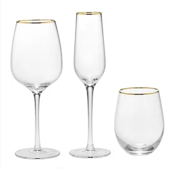Hot Selling Various Logo and Color Available Glassware with Gold Rim Custom Gold Rimmed Wine Glasses champagne glass