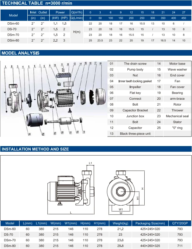 Dayuan Dsm 220v Powerful Water Pump 10 Cubic Meter Per Hour Irrigation