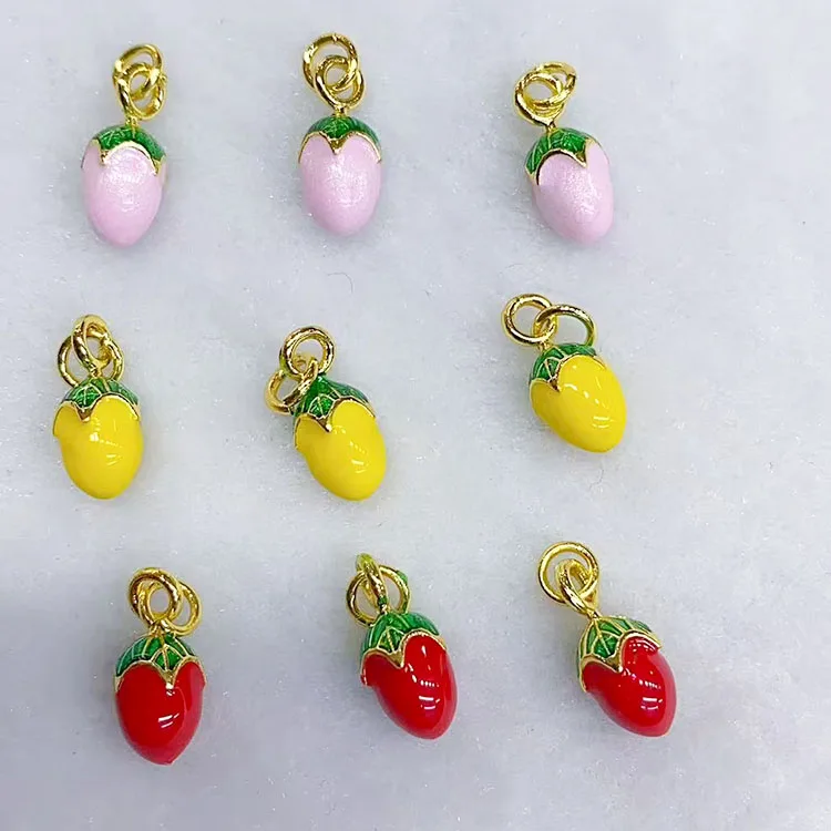 JS1735 Dainty Mini Rainbow Enamel Colorful Multi Colored Small Iny 3D Enamel Lemon Mango Durian Dragon Fruit Strawberry Charms