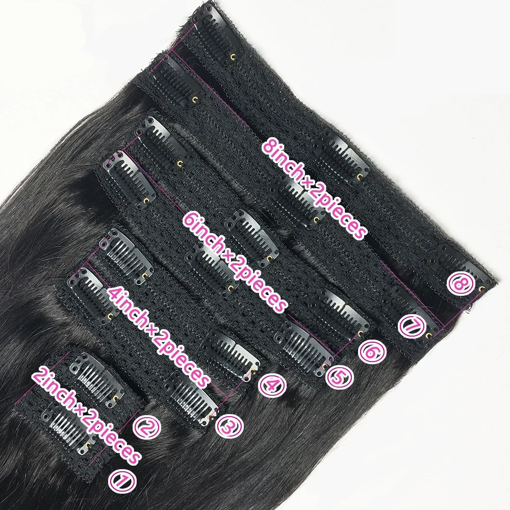 8 τεμάχια/σετ extensions μαλλιών με κλιπ σε ίσια ανθρώπινα μαλλιά βραζιλιάνικα φυσικά μαύρα χρώματα 22 ίντσες 120 γραμμάρια Remy μαλλιά_voghion.com