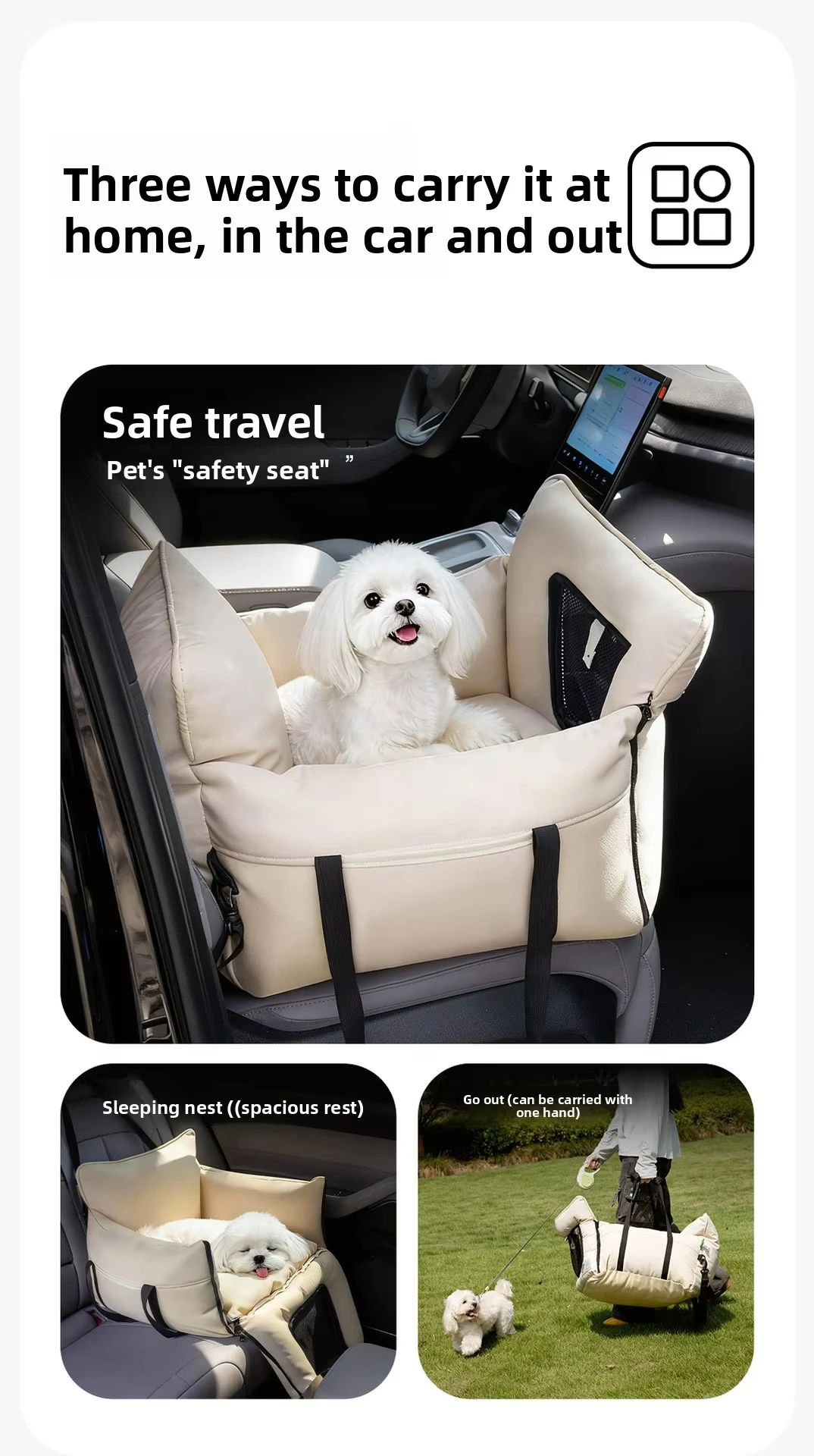 product washable removable pet car booster seat soft travel kennel for small puppy kitten multifunctional car interior rest mat-2