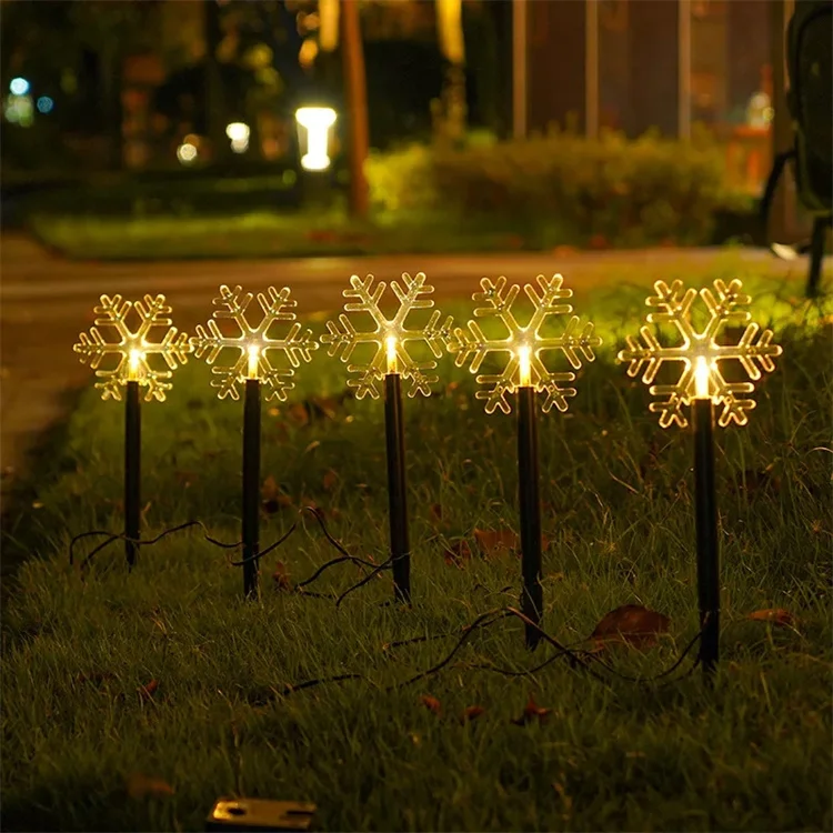 Tree Snowflake Star Outdoor Solar Pathway Lights Warm White Durable Waterproof Christmas Path Lights