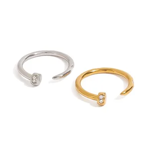 Wholesale New Light Luxury Fashion Stainless Steel Nail Ring for Women Trendy Personalized Diamond Studded Ring Non-Fading