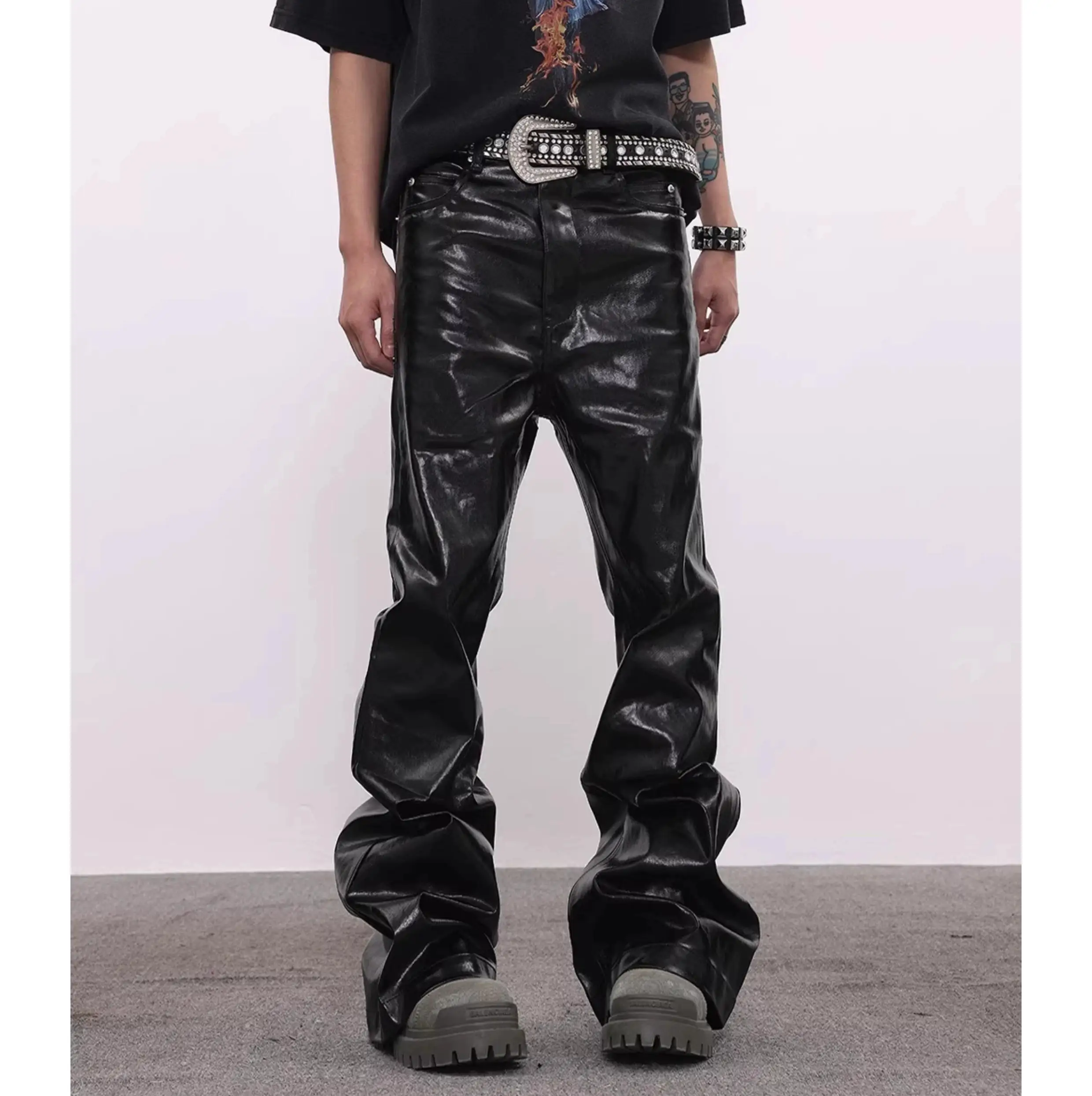 Shop High Quality Black Wax Coated Men's Baggy Jeans