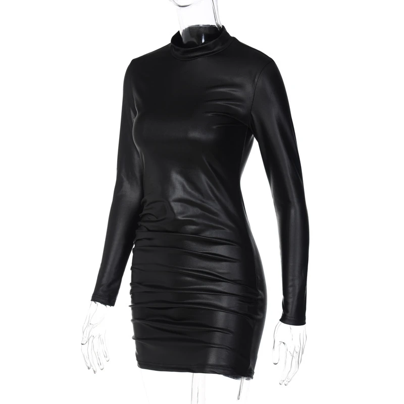 B27356 Fashion Long Sleeve Leather Dresses Women - Buy D2a10779k,Dress ...