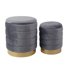 Stylish Round Velvet Storage Stool for Foot Rest With Gold Base for Livingroom