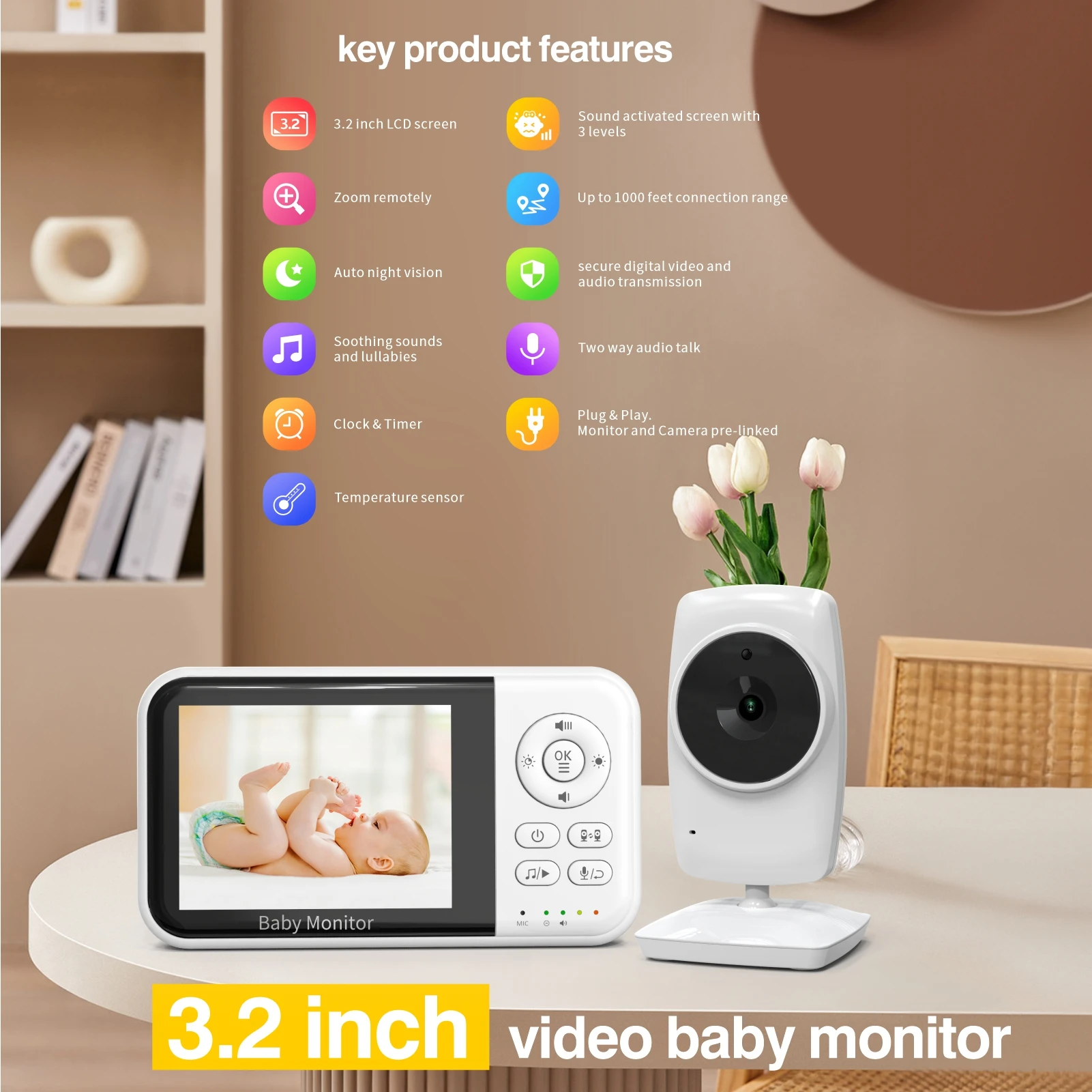 Bestseller 3.2 Inch LCD Baby Monitor Night Vision VOX Two Way Talking 2100Mah Battery Video Baby Monitor Babyfoon Baby Camera