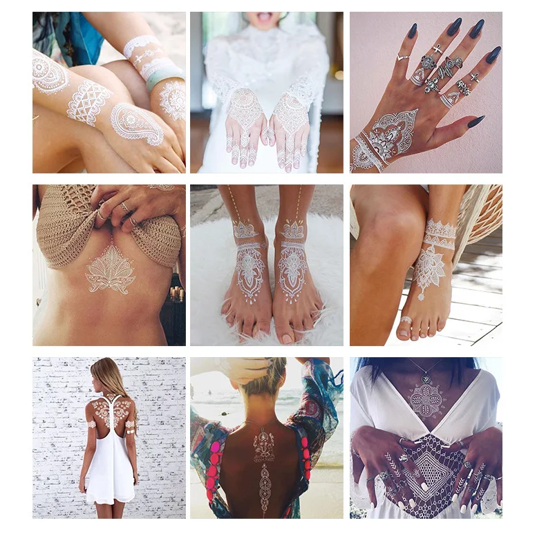 White Waterproof Henna Bride Wedding Tattoos Temporary Sexy Lace Body  Transfer Tattoo Sticker Indian Mehndi Body Paints - Buy White Lace Tattoo  Sticker,Temporary Tattoo,Wedding Temporary Tattoos Product on 