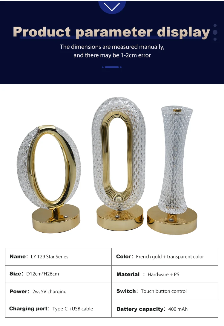 Spot Supply Luxurious Gold Wrought Iron USB Charging Track Shaped Table Lamp LED Transparent Small Desk Lamp