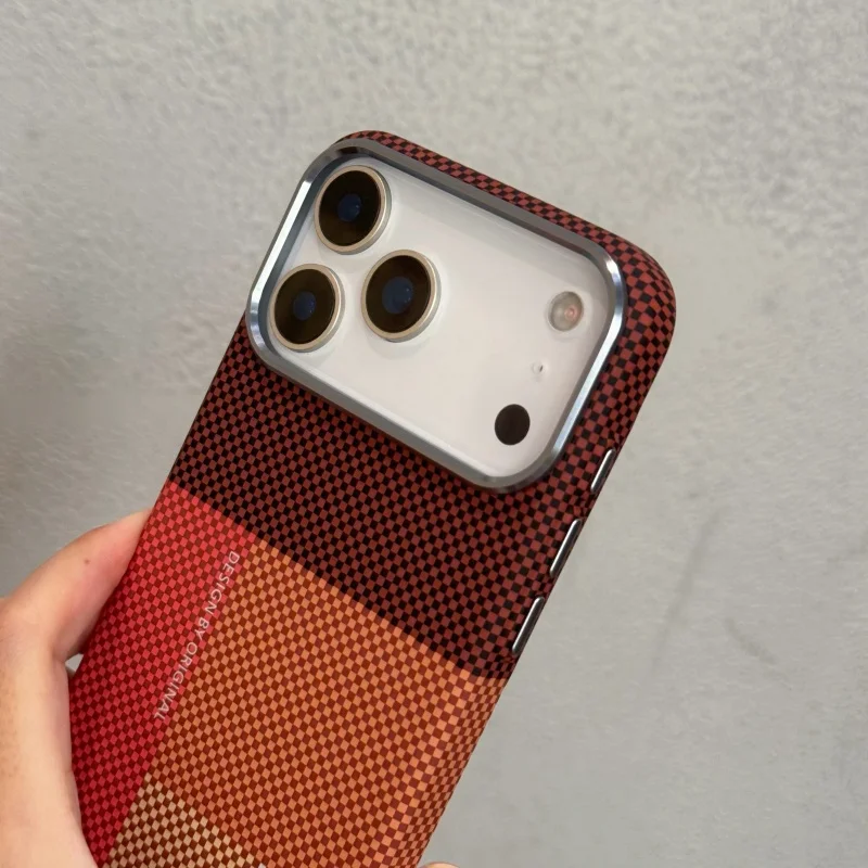 New Color Matching Carbon Fiber Textured Magnetic Case for iPhone 17 14 15 16 Pro Max Metal Lens Frame Shockproof Hard Cover