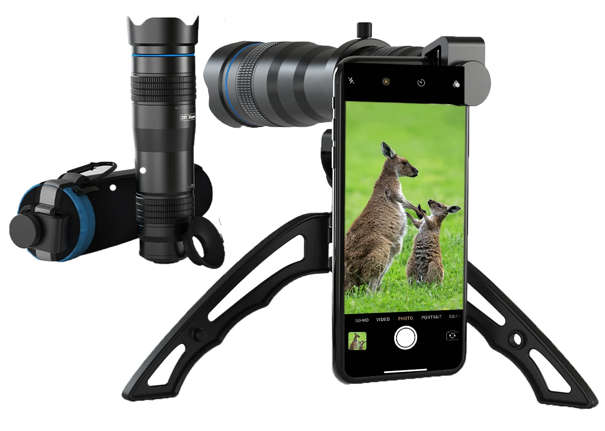 Teleobiettivo 36X Per Smartphone Con Mini Treppiede, Prisma BAK4 E Lenti Multistrato, Per Concerti, Birdwatching E Paesaggi, Colore Blu