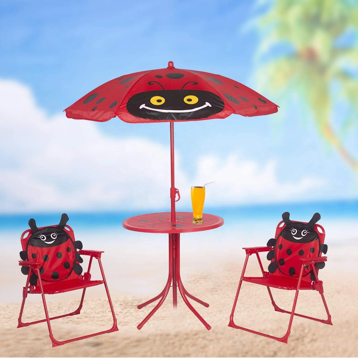 Outdoor Kids Folding Picnic Table and Chairs Set Removable Umbrella Mini  Camping Sunshade for Children Garden Beach Patio Use