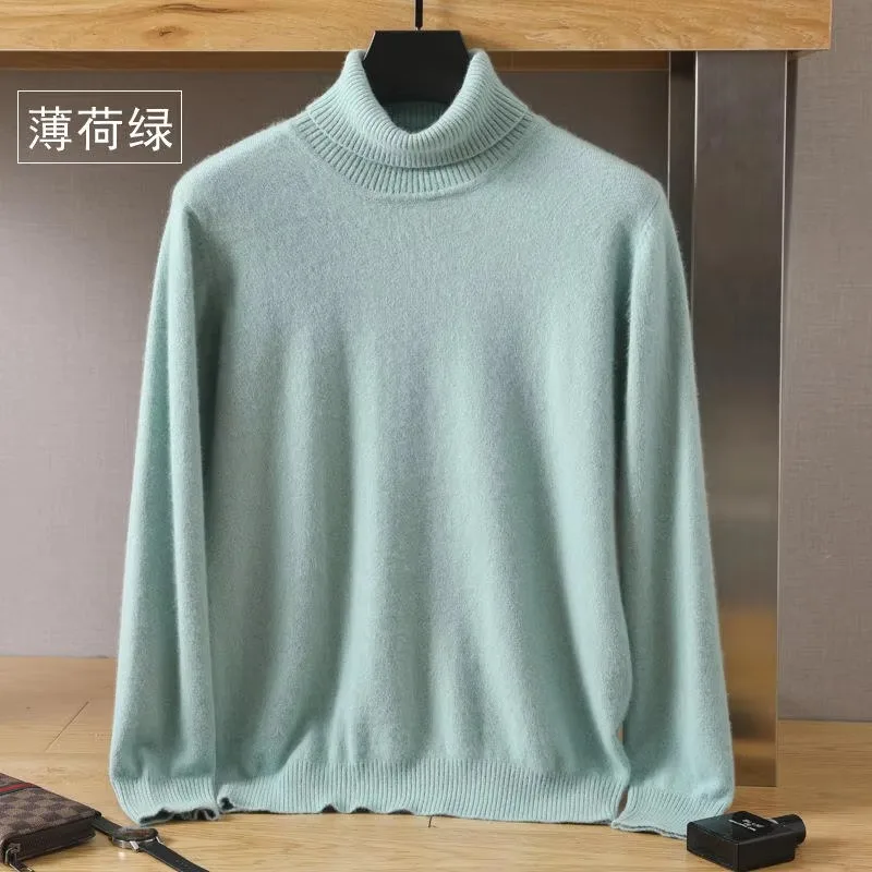 OEM Winter Custom Cashmere Turtleneck Pullover Mink Fleece Warm Large Size Loose Wool Thickened Warm Bottom Men's Sweater