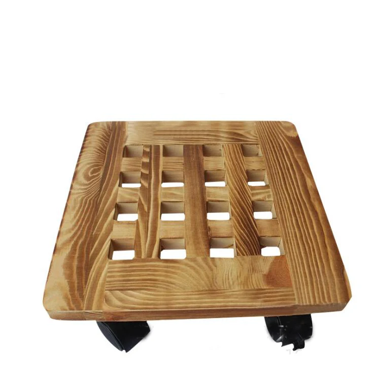 Квадратный держатель для растений, домашний садовый декор, вращающаяся тележка, прочный деревянный поднос для цветов с колесиком