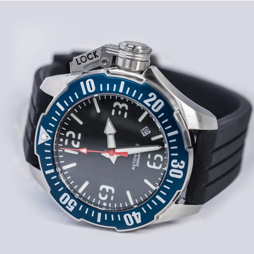 Custom Small Quantity Red Ceramic Bezel 200m Sport Vintage Protective Crown Mechanical Automatic Diver Watch Man for Sale