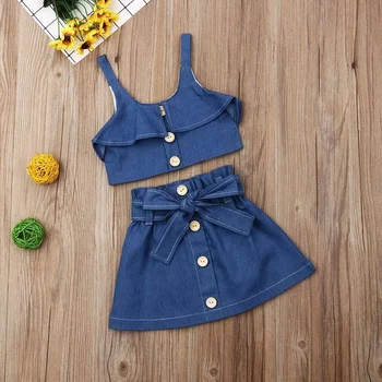 Hot Sell Baby Girl Clothes Kids Clothing Fashion Jeans Outfits Sleeveless Denim Skirt 2pcs Kid Girl Boutique Clothing