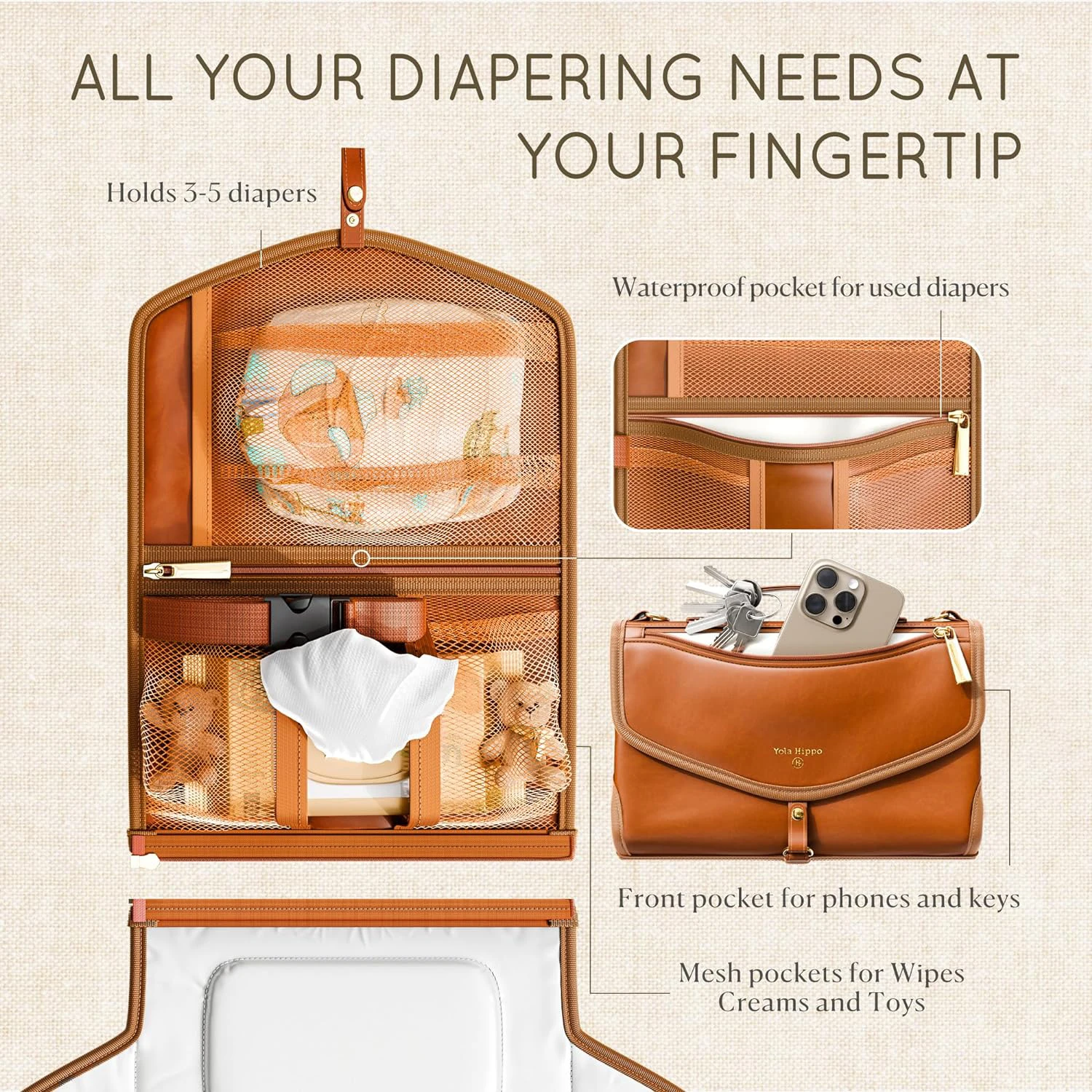 Portable Changing Pad with Shoulder Strap Vegan Leather Diaper Changing Pad with Detachable Travel Changing Pad