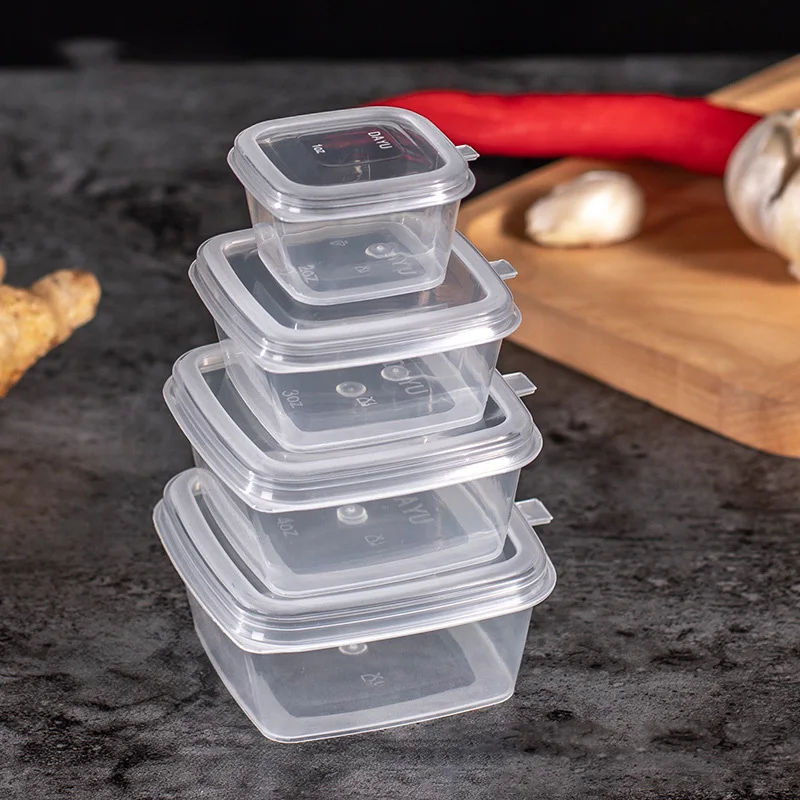 Disposable Square Sauce Cups With Hinged Lid