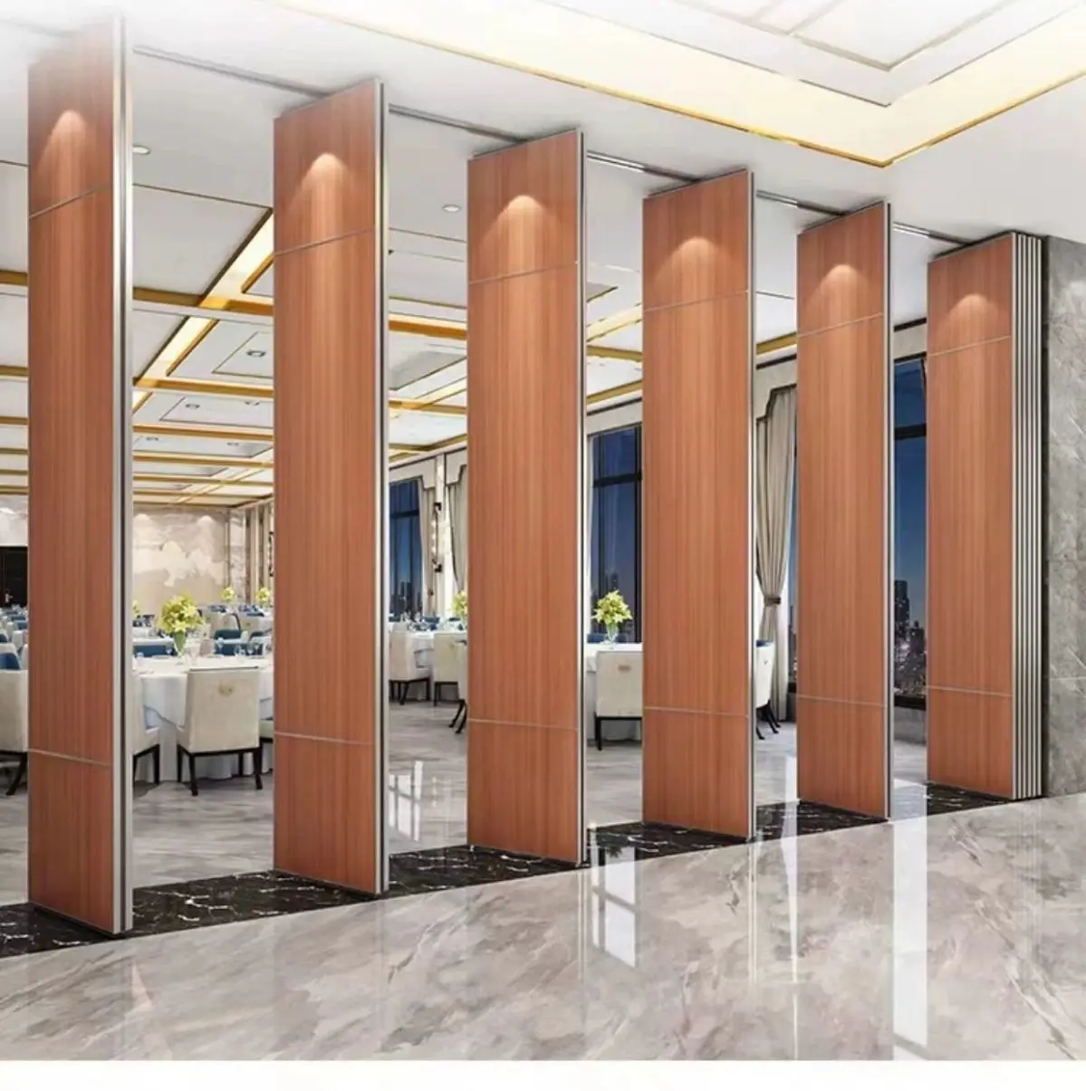 Smart Movable Partition Electric Smart Wood Veneer Folding Movable Partition Panel Wall for ...
