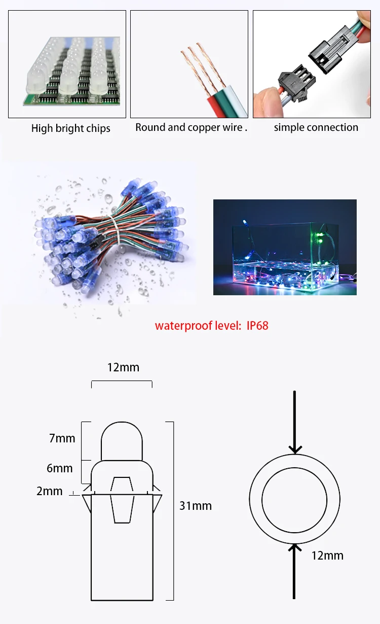 Digital Led Pixel Light 12mm Ws2811 1903 Ic Full Color Pixel Led Module