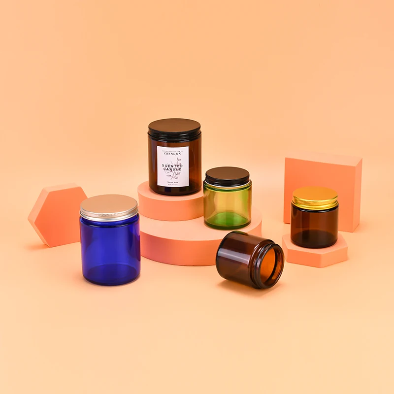 Custom Logo OEM 50ml 100ml 250ml 500ml Mini Brown Amber Round Candle Jar Empty Clear Amber Glass Jars for Candle