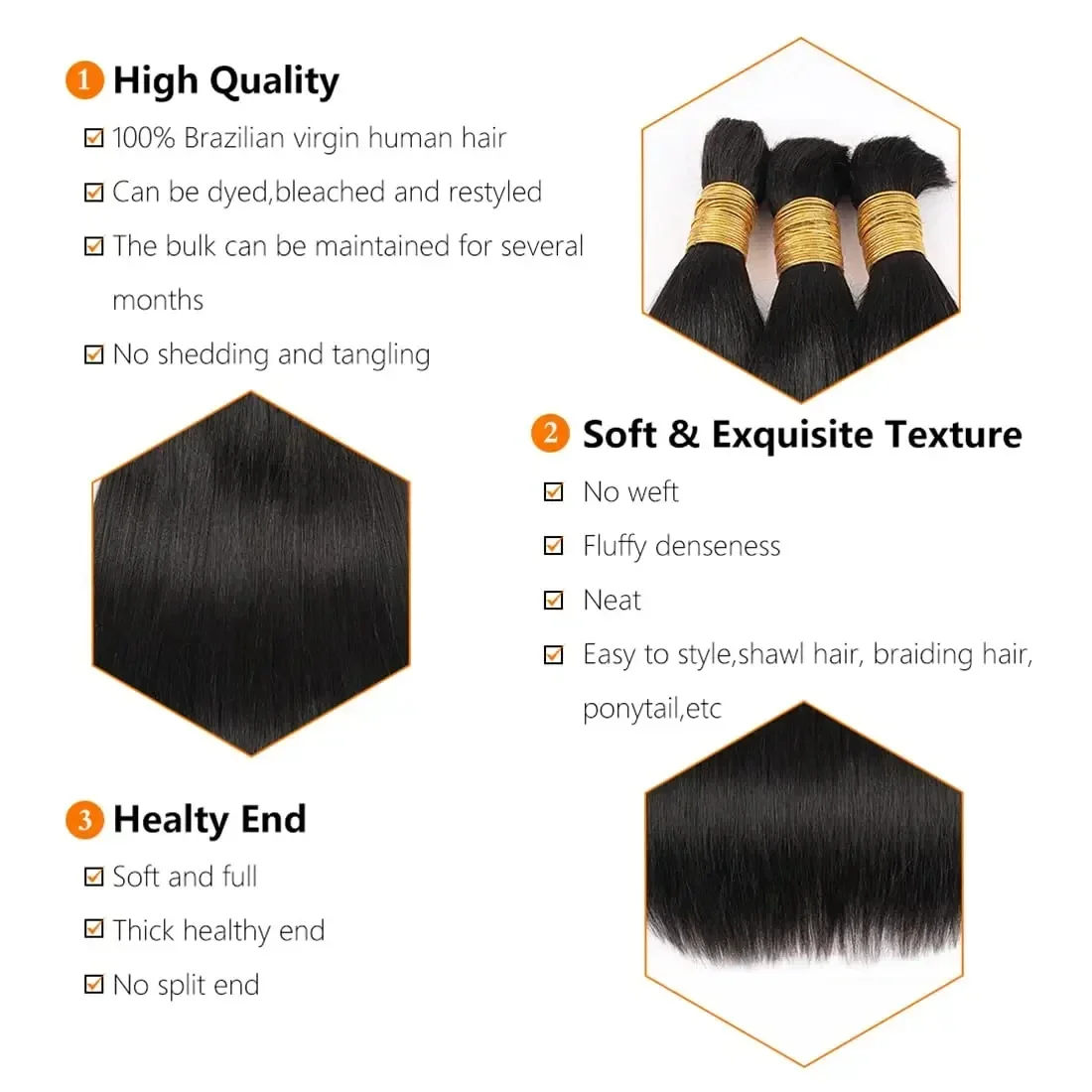 Cabelo humano liso trançado 100% brasileiro remy crochê natural preto extensão 50 gramas_voghion.com