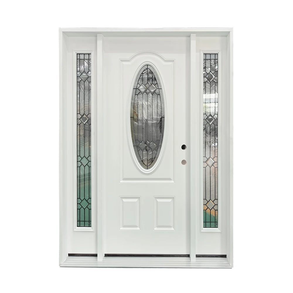 Modern fiberglass exterior doors smooth fiberglass french entry doors with oval glass for Residential