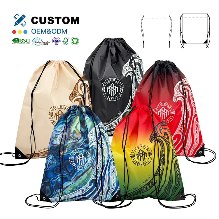 2024 Drawstring Backpack Bag Bulk Sports Bags New Custom 420d Polyester Waterproof Drawstring Gym Bag with Logo