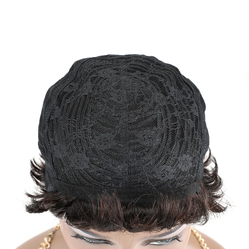 Krátka rovná parochňa Pixie Cut z ľudských vlasov, plne strojovo vyrobená parochňa pre ženy_voghion.com