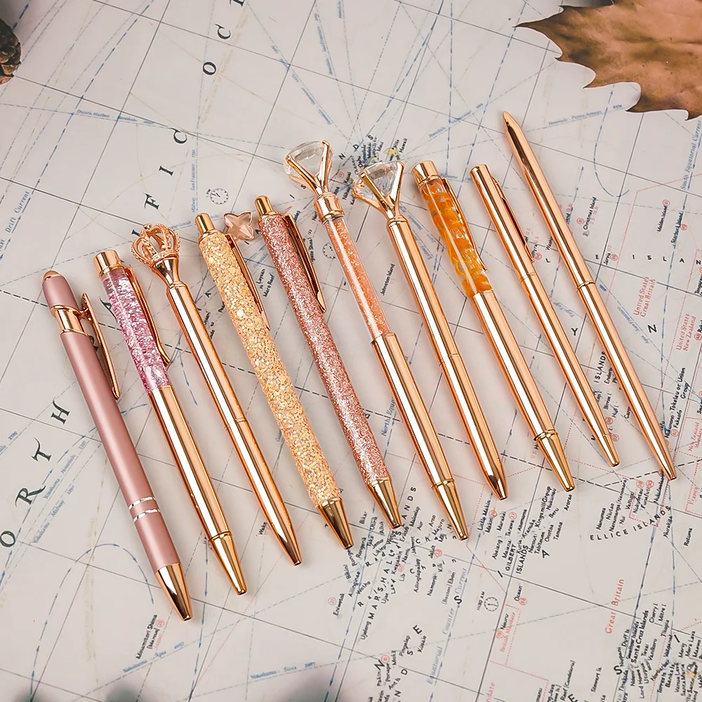 Элитная металлическая рекламная Хрустальная шариковая ручка Роскошная роликовая с индивидуальным логотипом подарочная