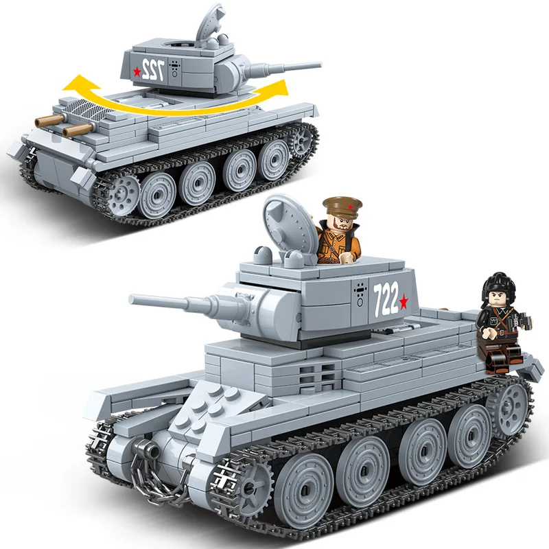 QUANGUAN 100084 WW2ミリタリーBT-7ソビエト連邦軽戦車兵士武器