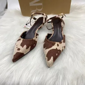 QuiteS 2026 New Cow Print Flip-top Thin Heel Sandals One-strap Cat Heel Low Heeled Casual Sexy Daily Shoes for Women