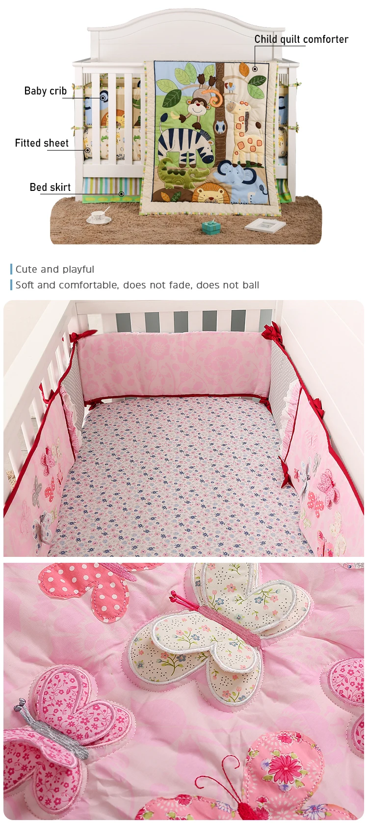 decoración para habitación de niños Protector de cuna desmontable de doble cara para recién nacido decoración para guardería Parachoques con estampado para cama de bebé 