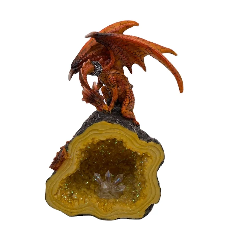2021 hotselling polyresin orange dragon standing geode cave