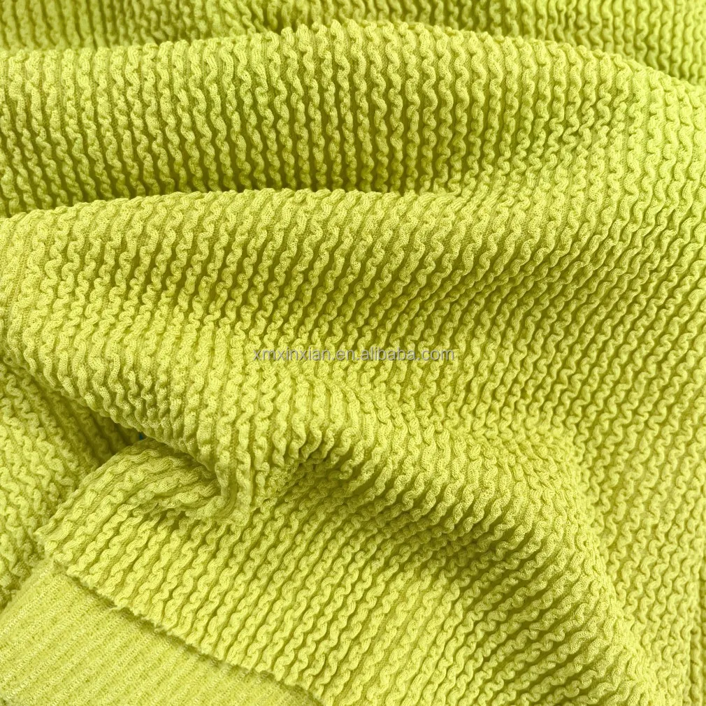 Polyester Spandex 400g Crinkle Fabric Thick Textured Seersucker For ...