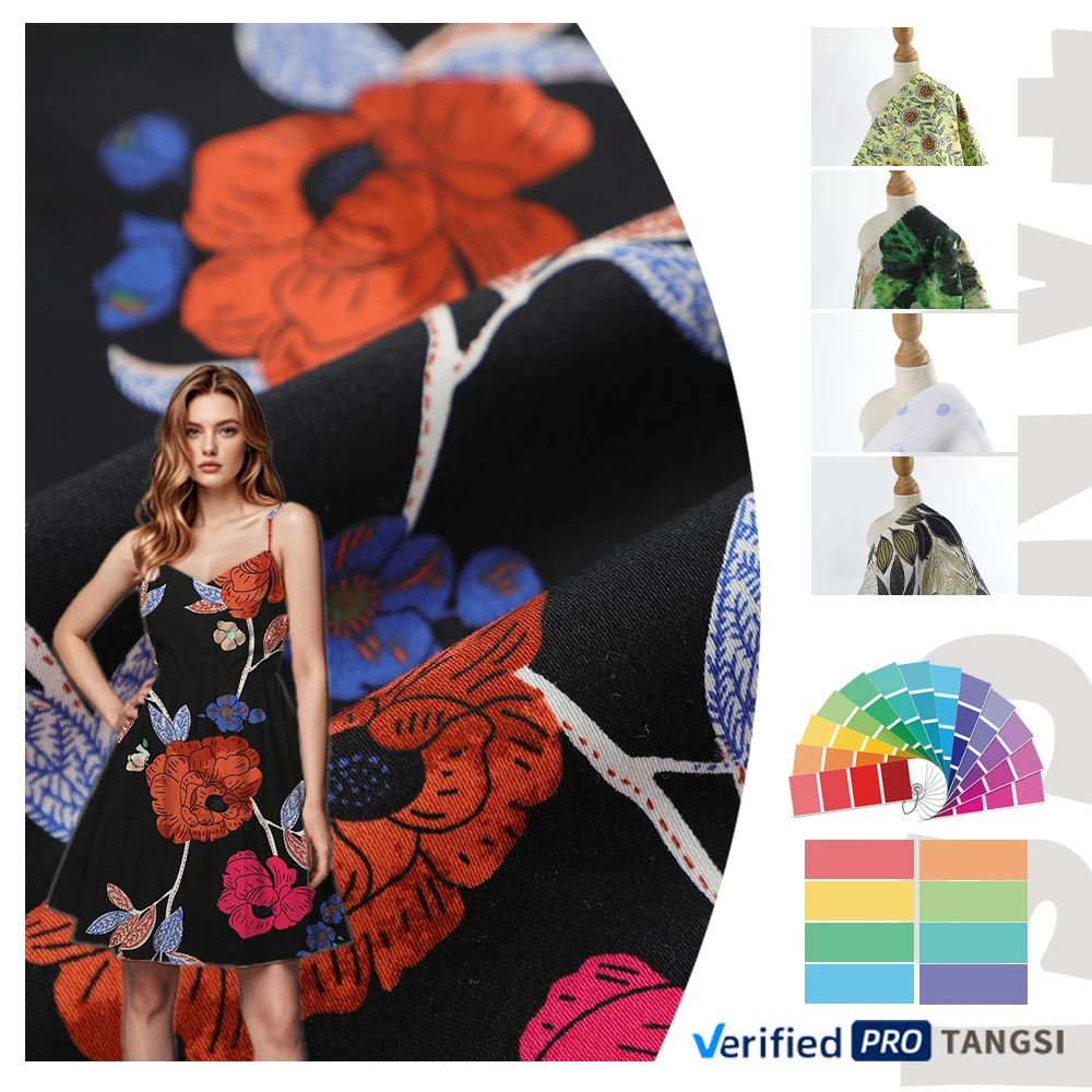 Wholesale Mediumweight Cotton Spandex Print Fabric Top Fashion Style Plain Weave Comfortable Stylish for Dresses Garments Cheap