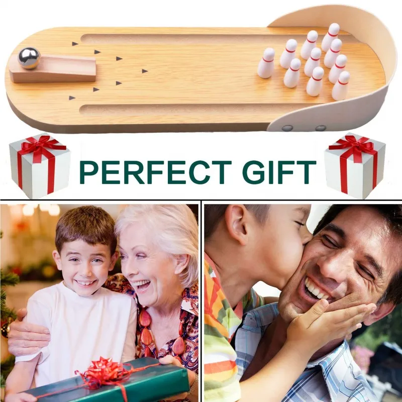 Mini Wood Tabletop Bowling Set for Home or Office Fun Desktop Game & Gag Gifts for Coworkers